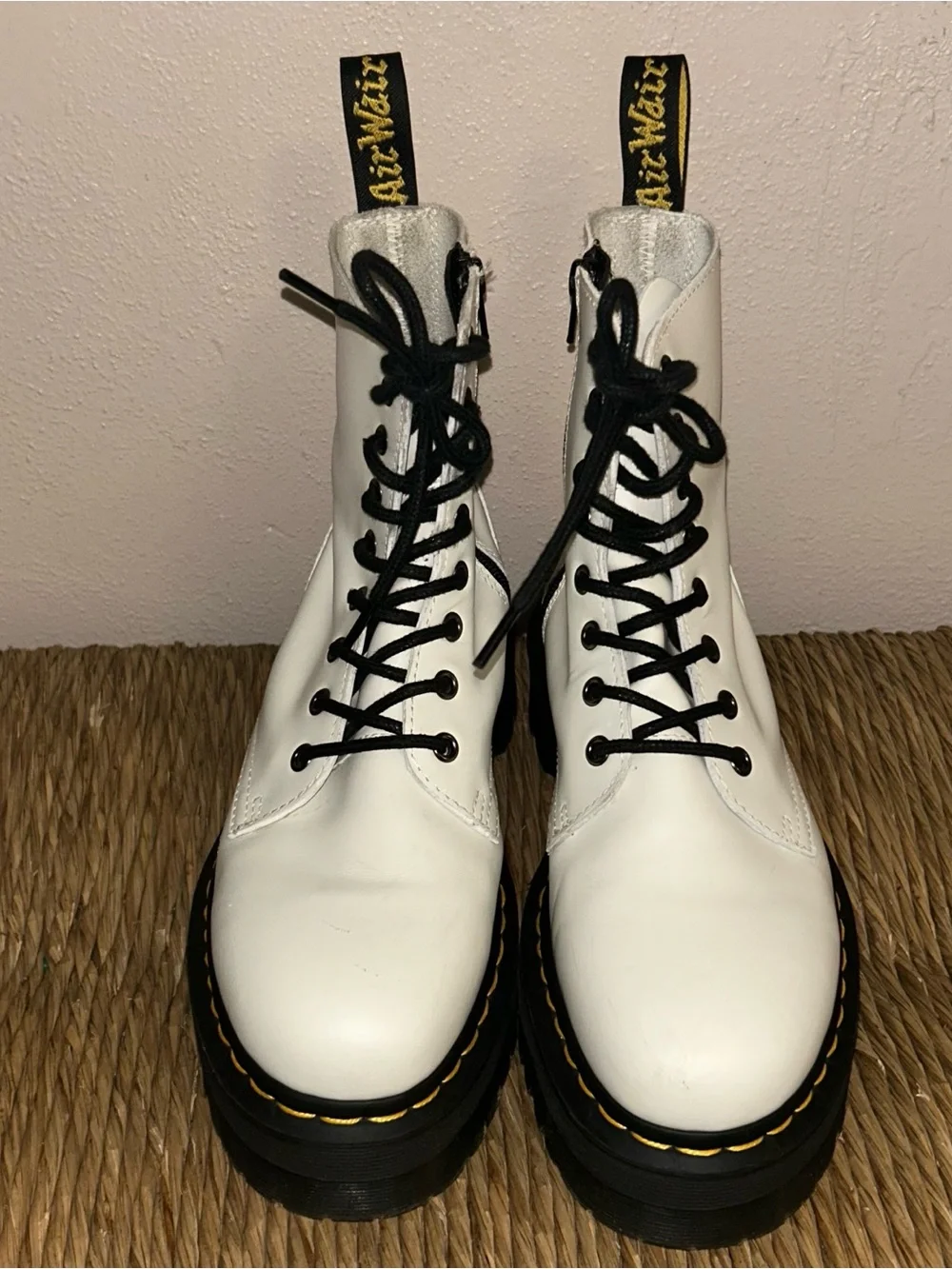 Dr. Martens Jadon White Leather Lace-Up Boots with Black Laces